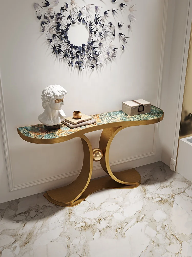 luxury style console desk white marble top with gold stainless steel base console tables living room furniture