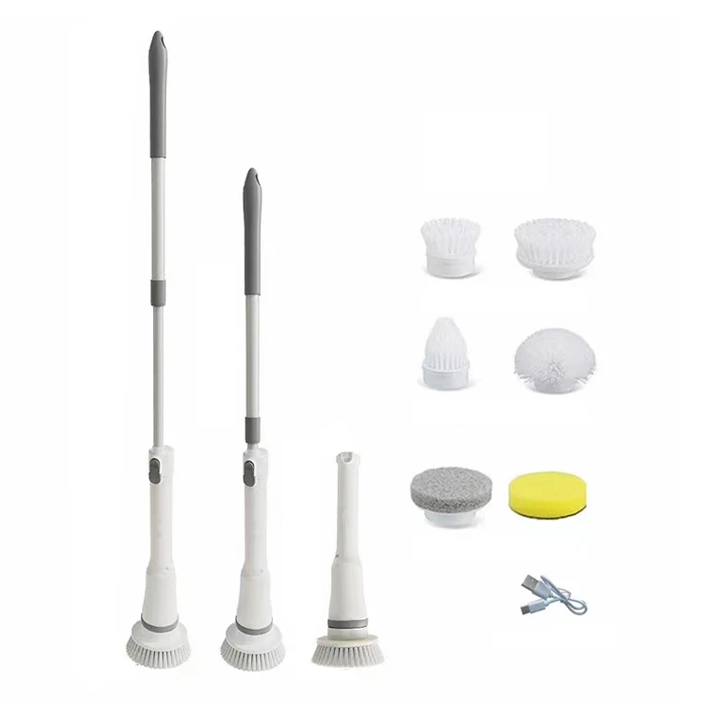 New Electric Spin Scrubber Turbo Scrub Cleaning Brush Chargeable Cordless Scrubber With Extension Handle Adaptive Brush