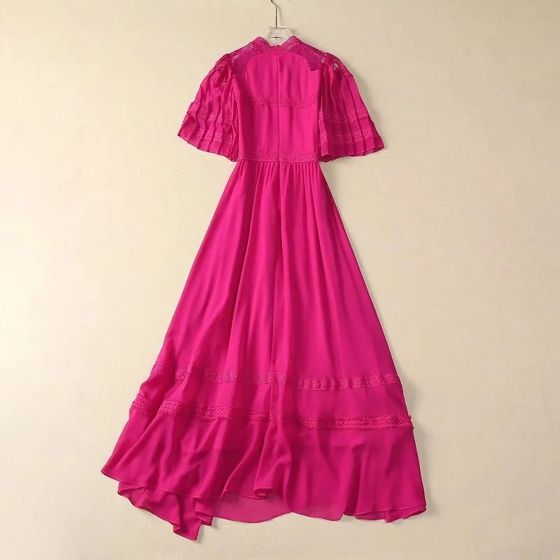 XXL Elegant Party Evening Dress 2024 Summer Style Luxury Ladies Sexy Lace Patchwork Short Sleeve Long Black Pink Maxi Dress Prom