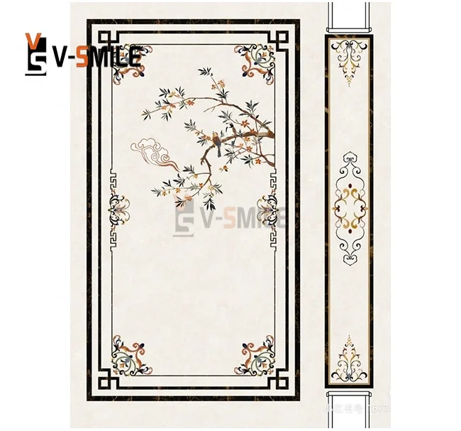 Natural waterjet marble flower designs waterjet marble medallion tile for interior hotel palace project