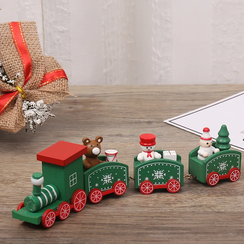 Factory Wholesale Christmas Decoration Gift Toy Children Four Quarters Wood Train for Kids Toys