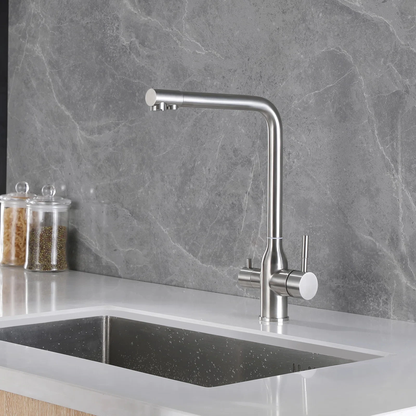 kitchen faucet 2 handle 1 set cold water chiller side faucet kitchen mixer tap 3 way pure water faucet