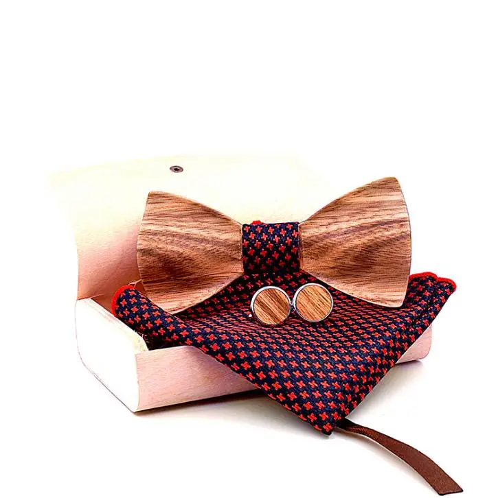 New Handmade High Quality Wooden Bow Tie Trendy Bow Tie Cufflink Set