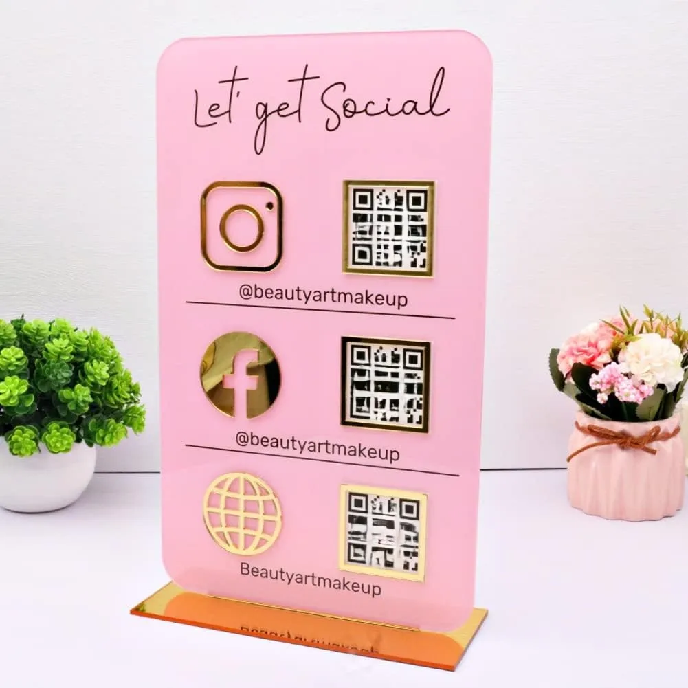 Hairdressers Beautician Mirror Acrylic Qr Code Table Stand Google Social Media Acrylic Display Standee for Advertising