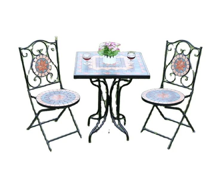 WATU Outdoor Balcony Square Mosaic Table  Garden Tea table Chair Set