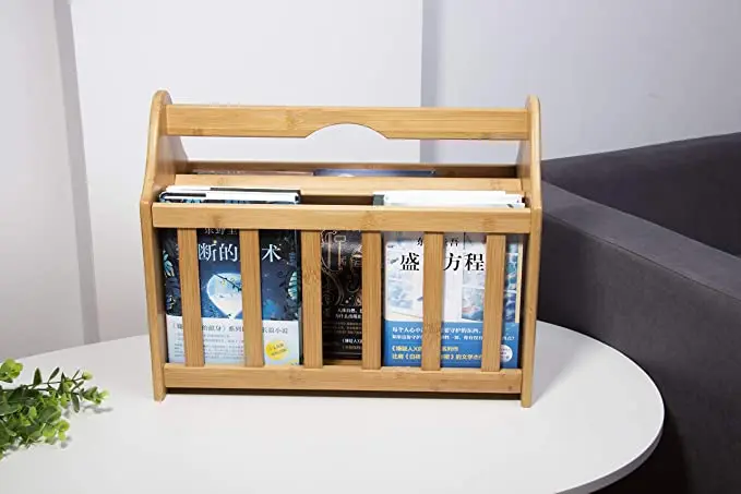 Bamboo Magazine Racks with Handle Space-Saving Magazine Rack Stand Holder for Transporting
