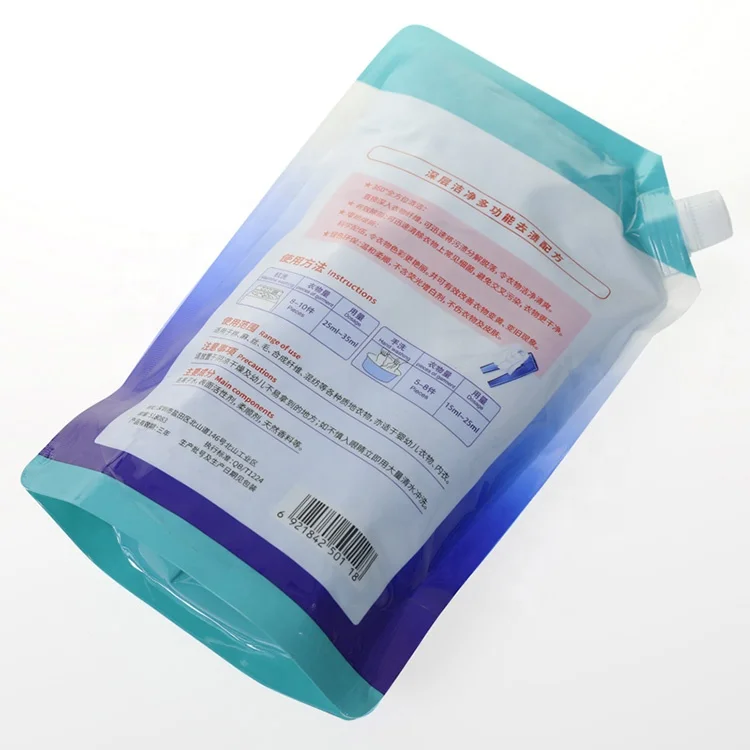 Custom Leak Proof Plastic Standing Up Liquid Packaging Spout Pouch Bags For Fluid Liquid Soap Laundry Detergent