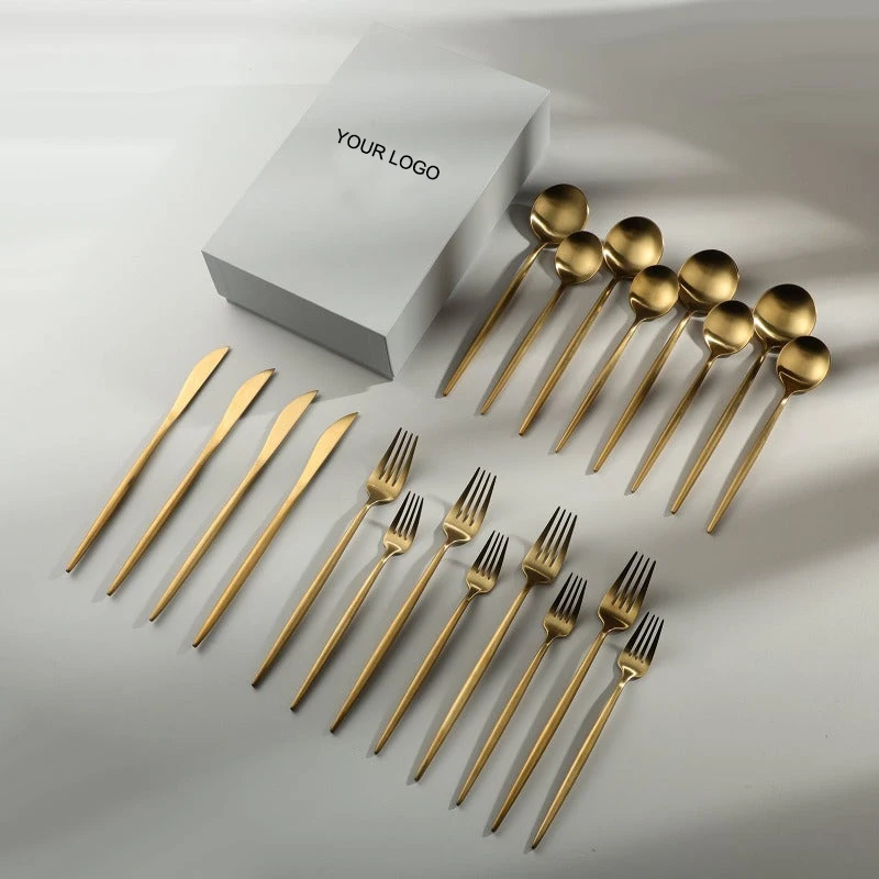 Goa Nordic Commercial Stainless Steel Cutlery Set Flatware Matte Gold Plated Silverware Spoon Fork Set Dinner Knife