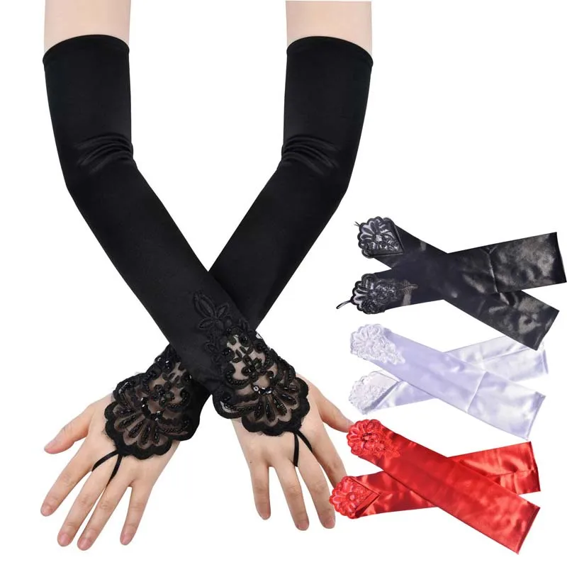 Women Halloween Wedding Party Costume Accessories 42cm Lace Fingerless wedding gloves HCPS-037