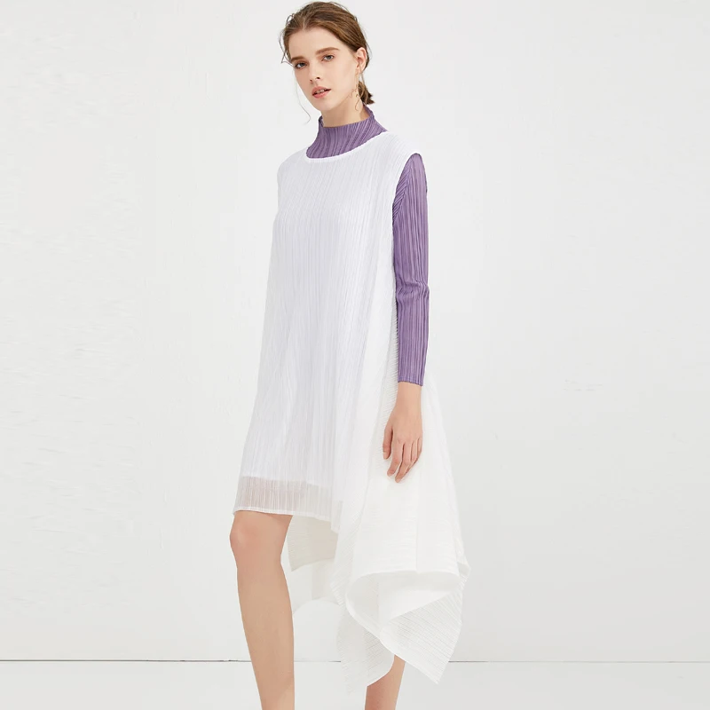 White light and thin sleeveless o-neck irregular coat 2023 new product