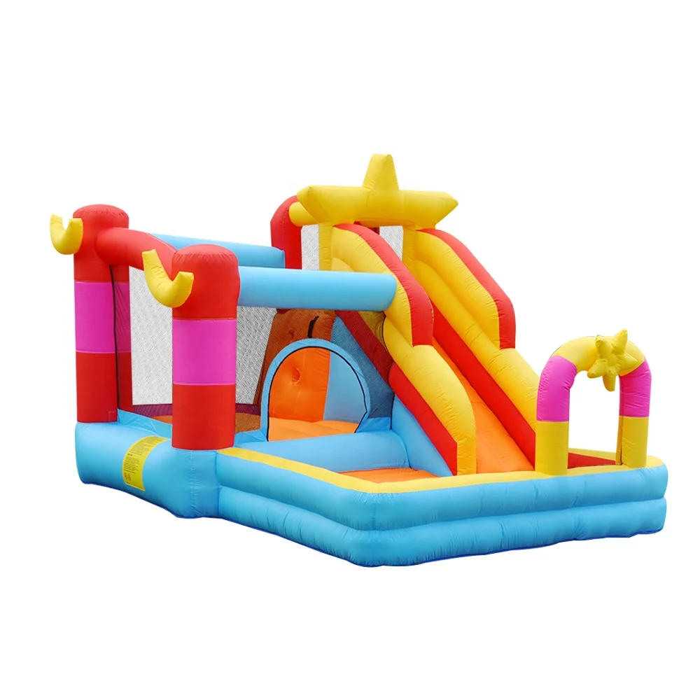 Cute little star kids playing indoor outdoor inflatable toy accessories  dry slide inflatable bouncy castle jumping house