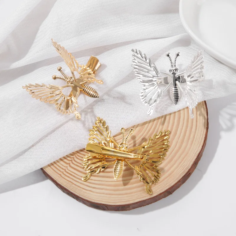 Wholesale 3 metal Colors Moving wings girls hair clips cute metal butterfly duckbill clamp hair clips