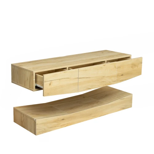 high quality modern classic oak tv console unit stand floating corner cabinet with led light wood display living room furniture