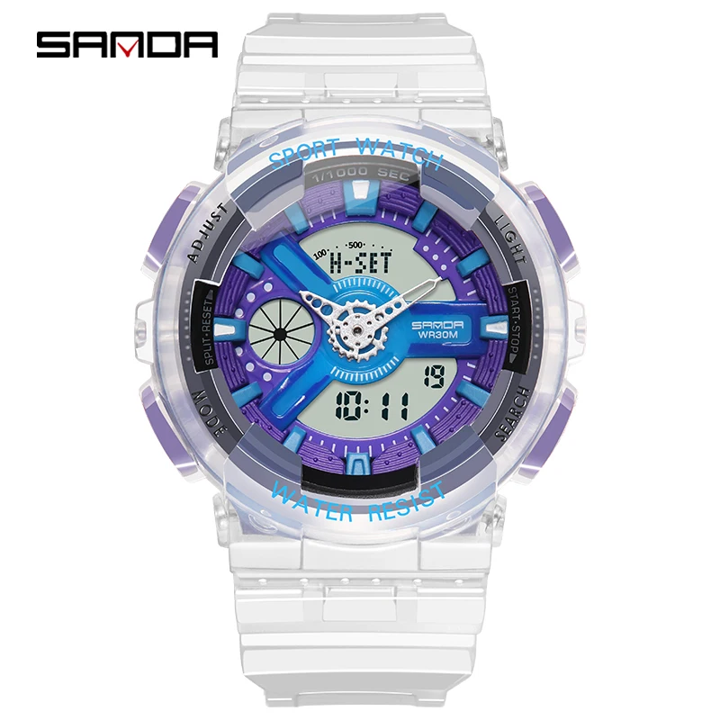 SANDA 298 892 Новые Модные Повседневные Спортивные кварцевые цифровые часы для пар Водонепроницаемые светодиодные наручные мужчин и женщин