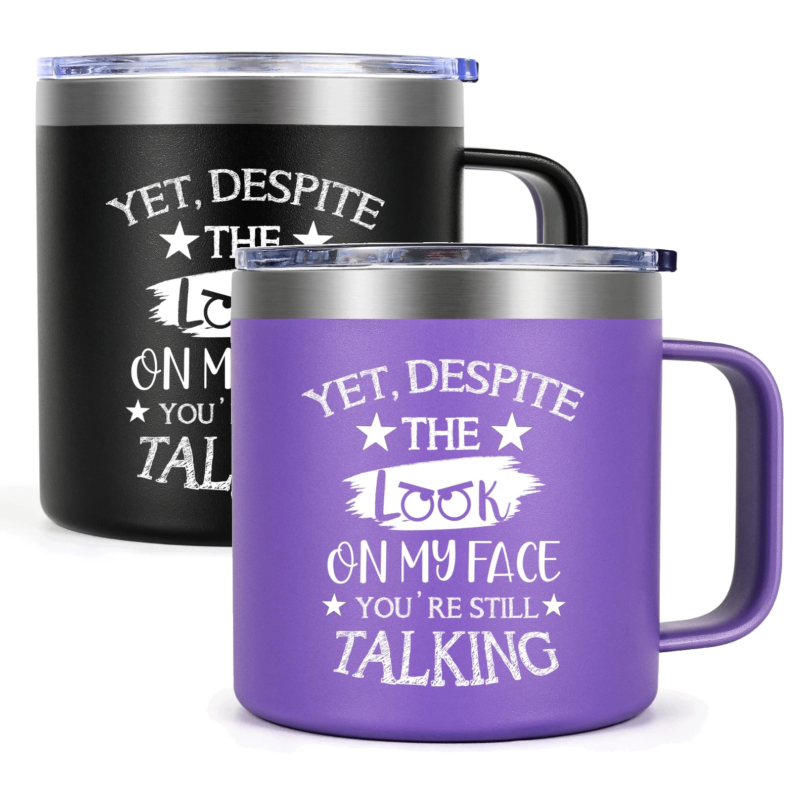 Custom Logo yeties Double Wall Tumbler Cup with handle Powder Coated 14oz stainless steel vacuum insulated coffee mugs with lid