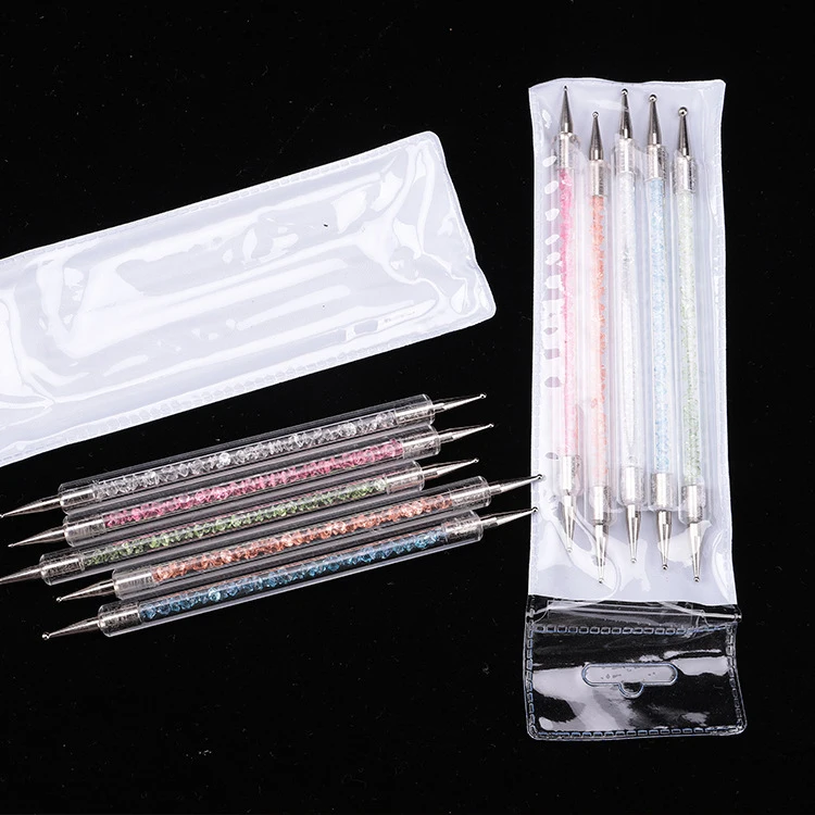 RU 5Pcs Set Gel Painting Drawing Nail Art Dot Point Dotting Pen Acrylic Caviar 2 Way Brush Salon Decorations