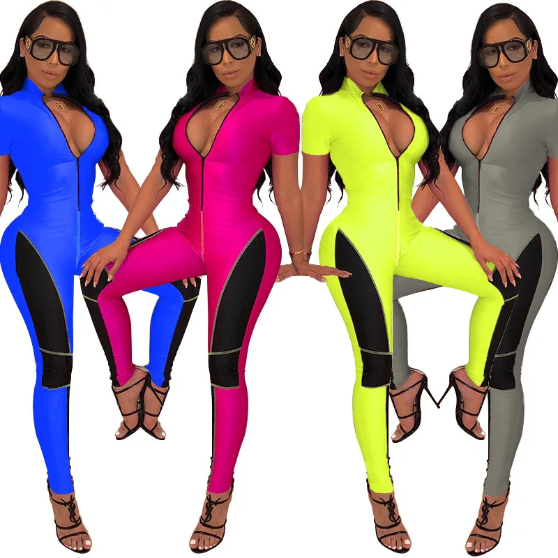 Street wear hip hop neon green bodysuit pants wholesale slim fit tracksuit women