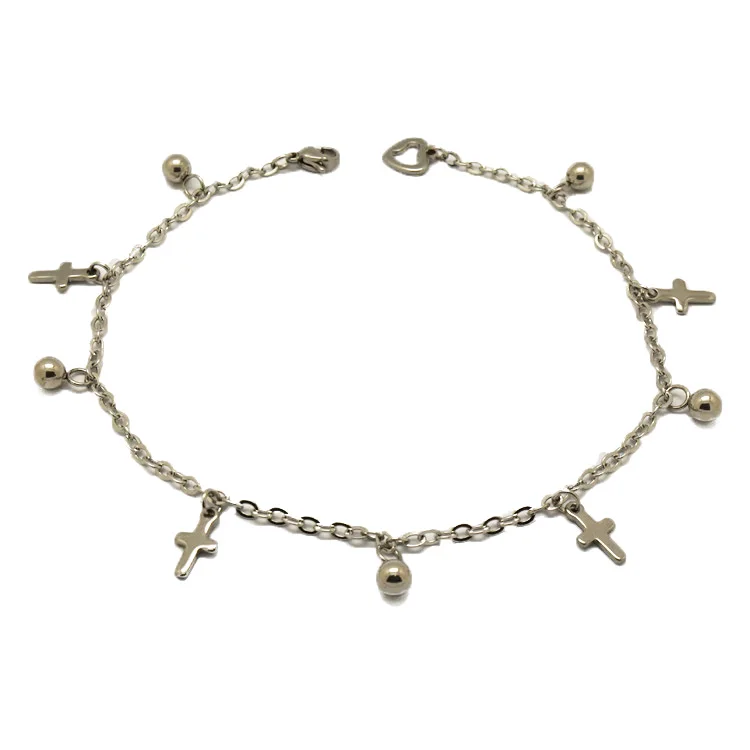 Stainless Steel Summer Beach Women Accessories Silver Cross Charm Anklet
