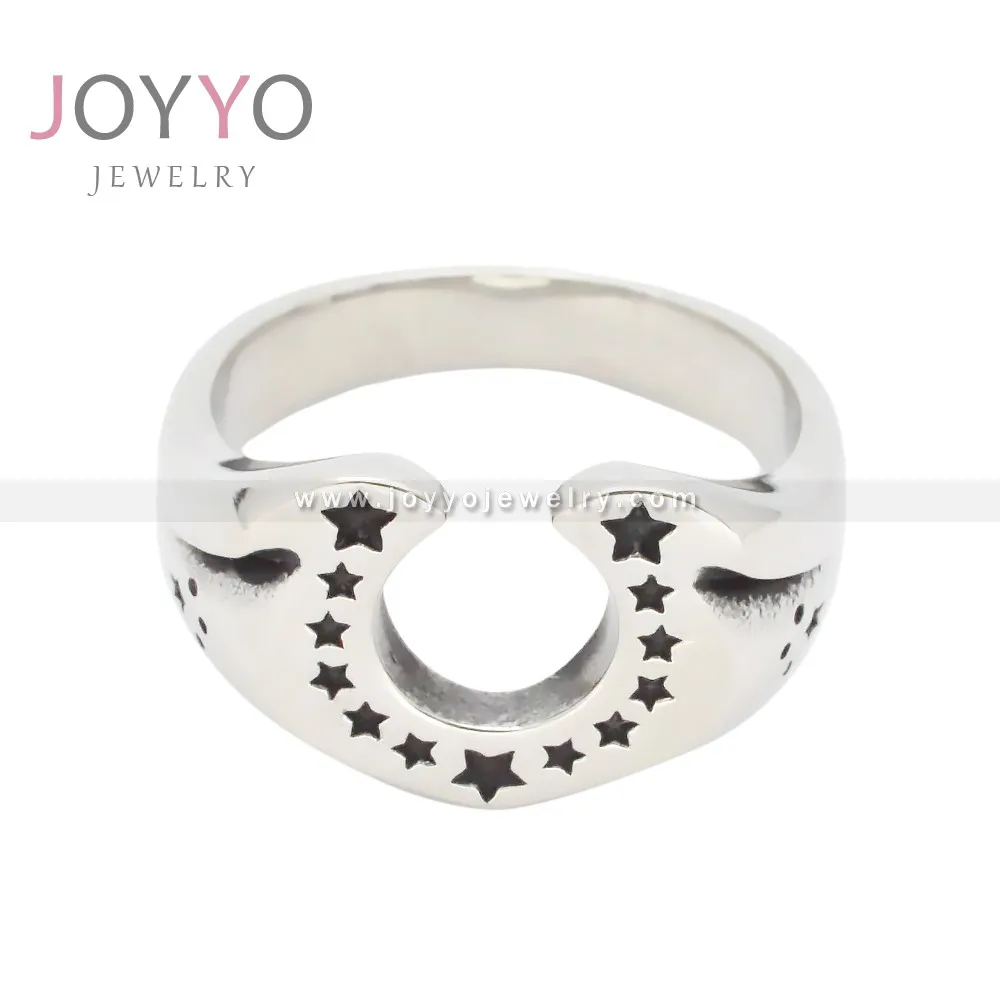 Lucky Stainless Steel Horse Shoe Ring with Stars Silver Accessories