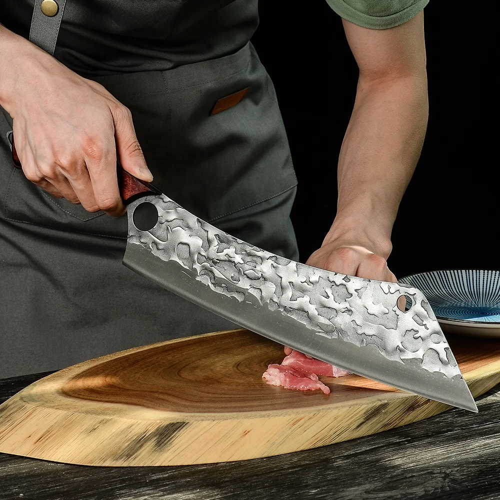 Factory Dropshipping High Carbon Steel 12.5 Inch Long Chef Knife Forged Vegetable Cooking Cleaver Cutting Slicer Meat Knife Tool