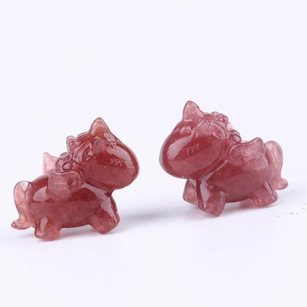 New arrivals Hand carved crystal small rose unicorns with wings Strawberry Quartz crystal crafts
