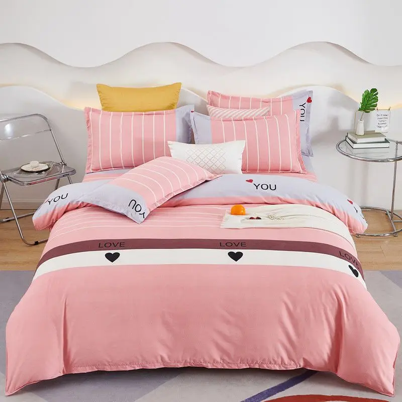 Ins Style Sanding Four-piece Set Four Seasons Universal Bed Sheet Quilt Cover Quilt Cover Bedding
