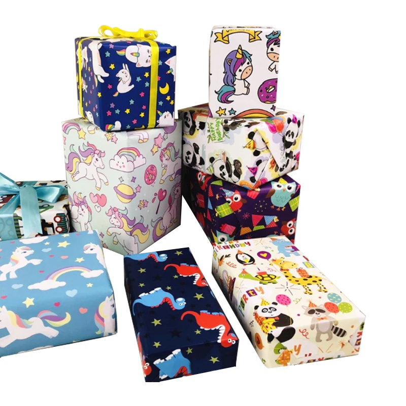 Индивидуальные объемные рулоны красочных мультяшных детских рождественских подарков упаковочная бумага