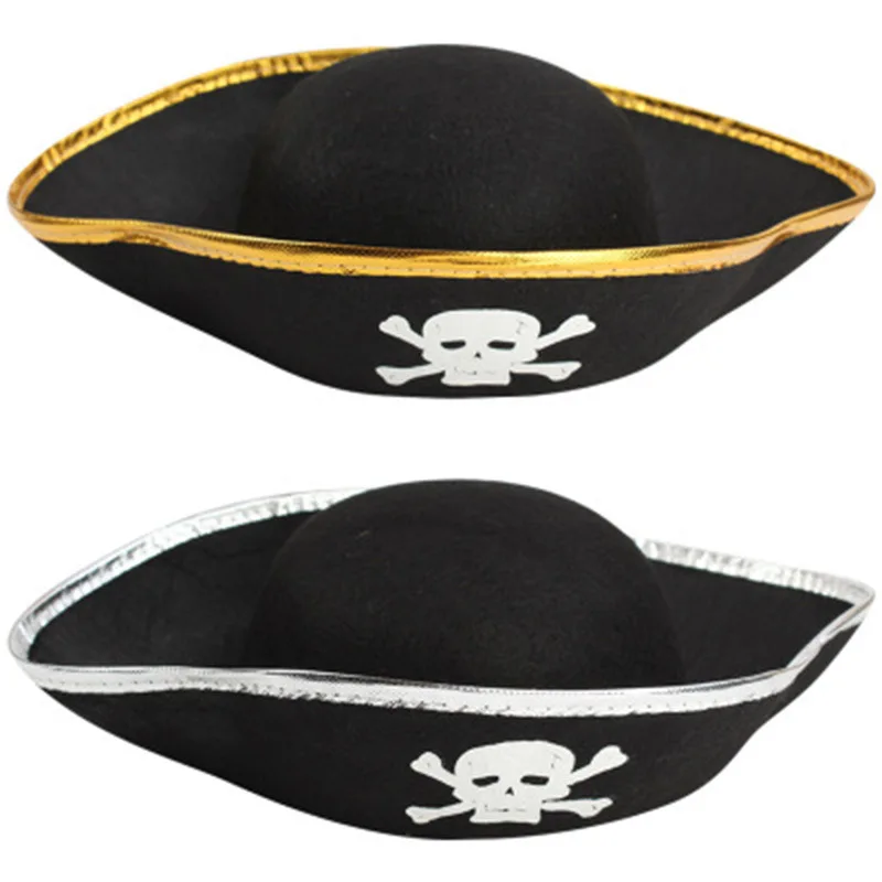 Party Decoration Kid Pirate Hat Halloween Party Cap Adult Pirate Gold Rim Cloth Cap Caribbean Captain Pirate Hat Party Costume