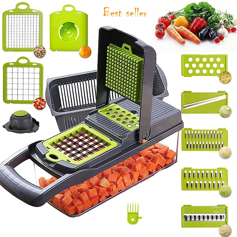 Amazon Hot Selling 12 in 1 Hand Held Multifunctional Onion Cutter Fruits Slicer Potatoes Peeler Manual Vegetable Chopper