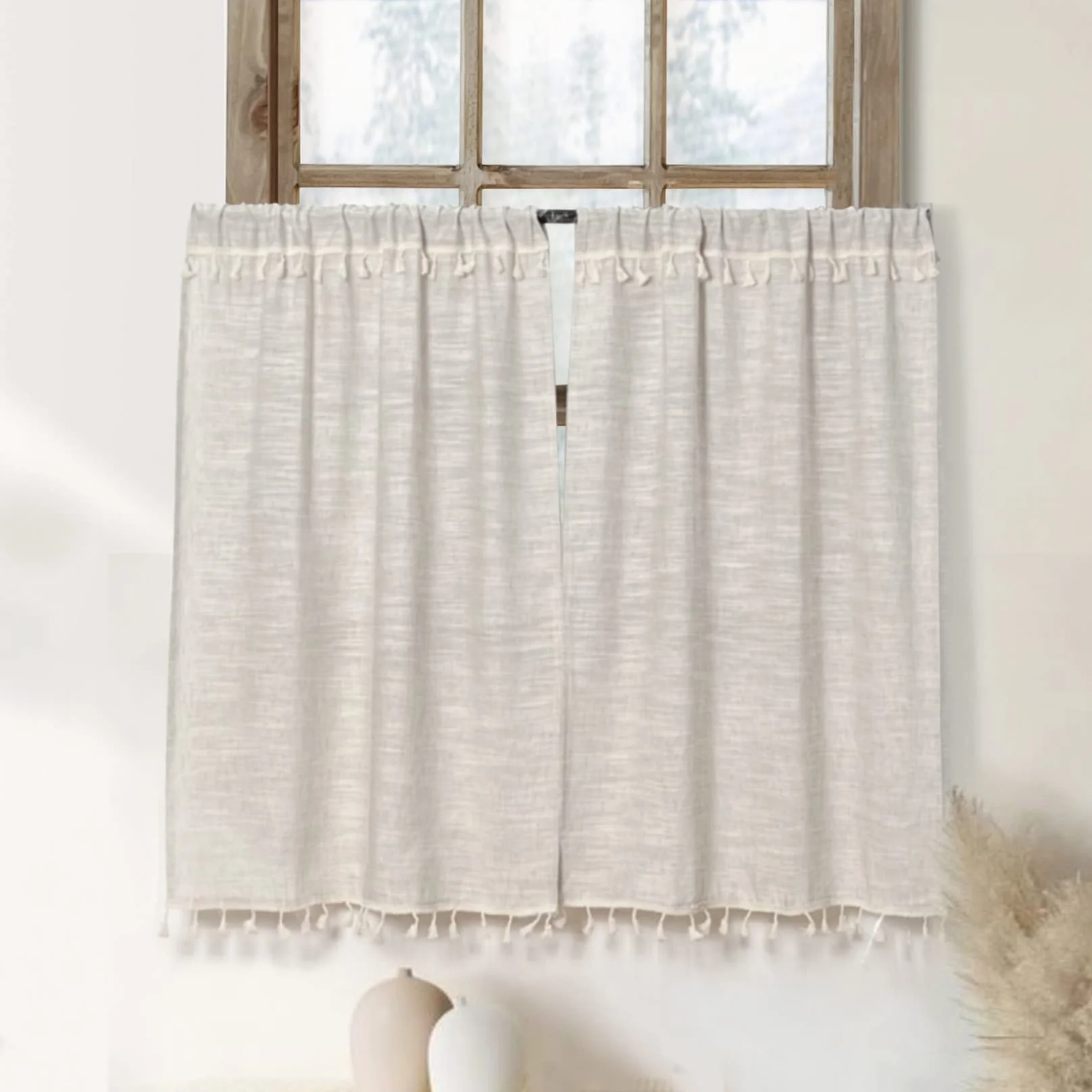 Bindi Bohemian Decor Tassel Kitchen Valances for Windows Modern Farmhouse Cotton Linen Valance Curtains