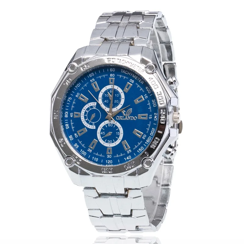 Simplicity Three Eye Six Stitches Calendar Clock Stainless Steel Digital Watch Mens Sports Quartz Watch Business Men Wristwatch