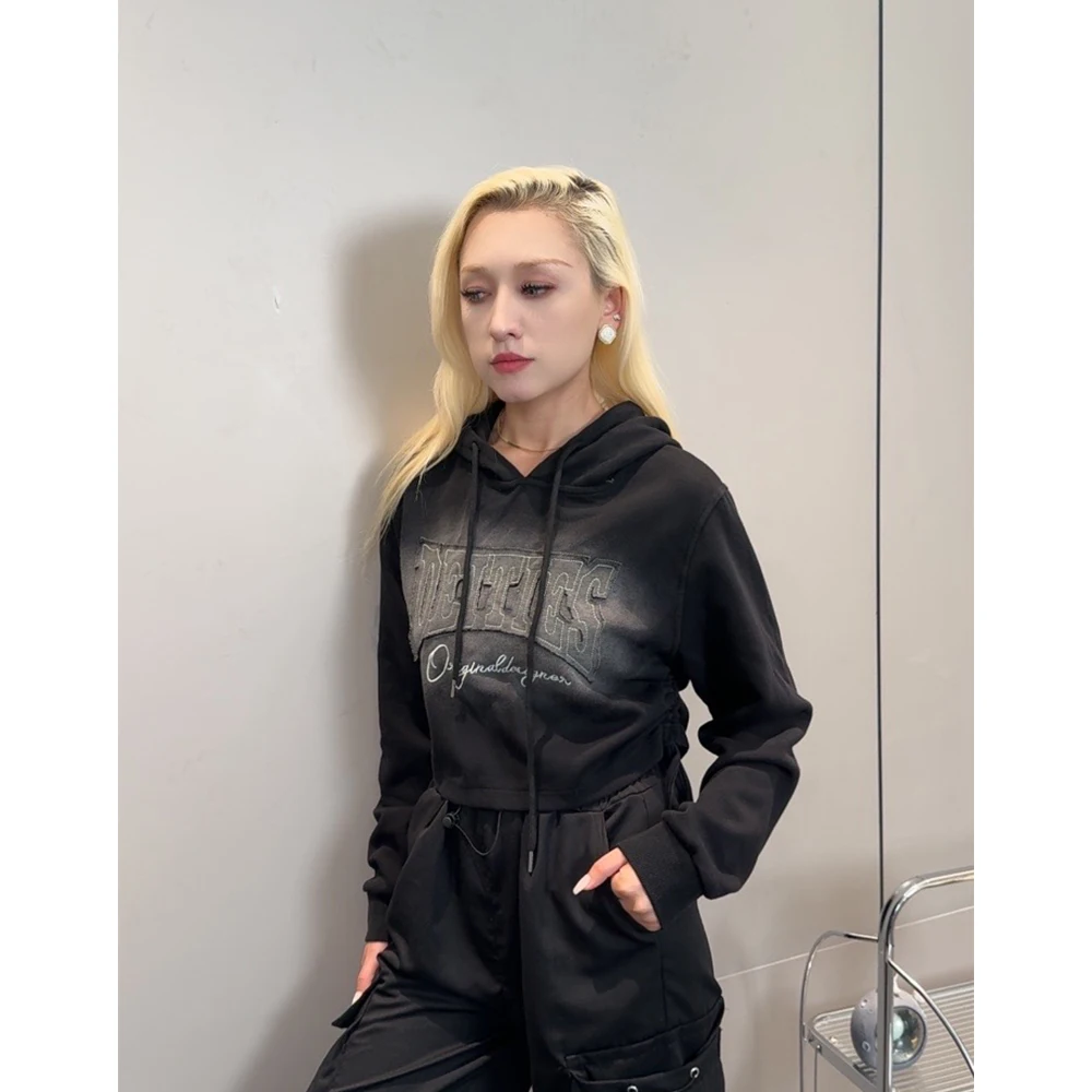 y2k vintage retro casual sweatshirt slim fit korean style crop hoodie streetwear high quality custom logo wholesale top