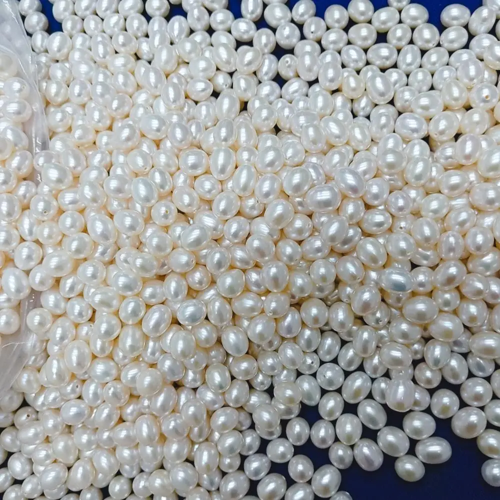 Wholesale 8mm AAA White Fresh Water Baroque Pearl Beads Half Hole Natural Rice Pearl