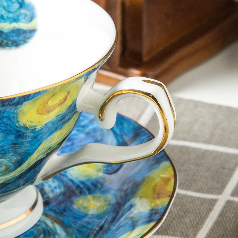 Van gogh starry night new design ceramic bone china cup and saucer