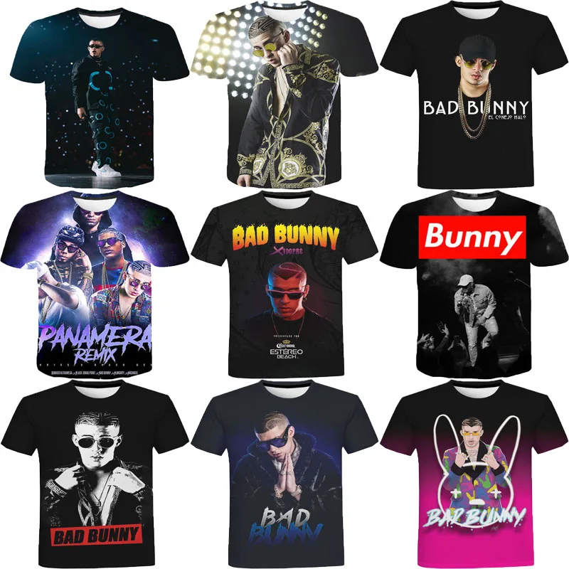 Hot Bad Bunny 3D Print T-Shirts For Women Casual Short Sleeve Hip Hop Rock Punk Men Streetwear Oversized T Shirt