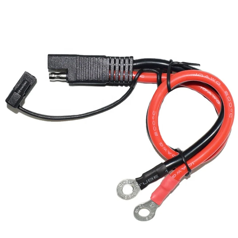 High current SAE to O type terminal battery charging extension wire harness with 10awg 200 degrees wires custom length