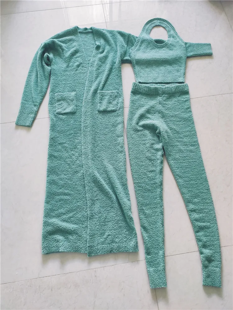 
Thin for Spring Sweater Casual Homewear Outfits loungewear set High Quality 3 pieces set women knitted sweater suits 
