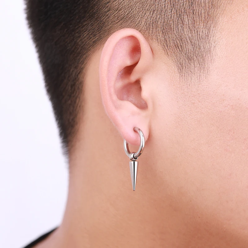 Punk Stainless Steel Chain Hoop Earrings For Women Men Trendy Goth Pop Hip Hop Pendants Ear Jewelry Accessories Earring