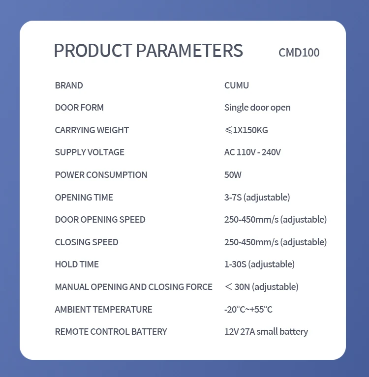 2024 New Type CMD-100 Germany Technology High Efficiency DC Brushless Motor Easy Installation Automatic Sensor Swing Door Opener