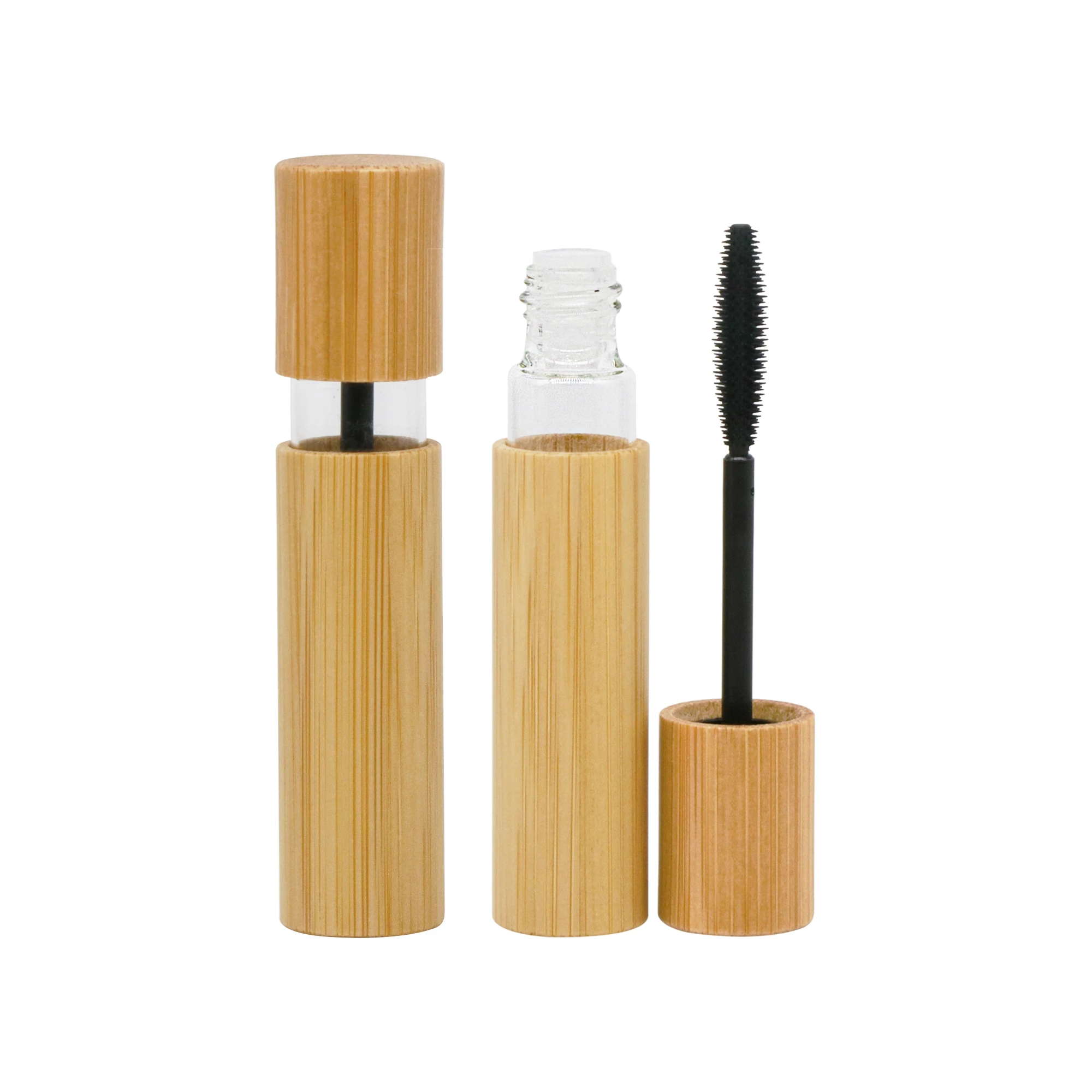 Luxury Cosmetic Glass Container Empty Glass Mascara Tube with Brush 10ml Bamboo Mascara Tube
