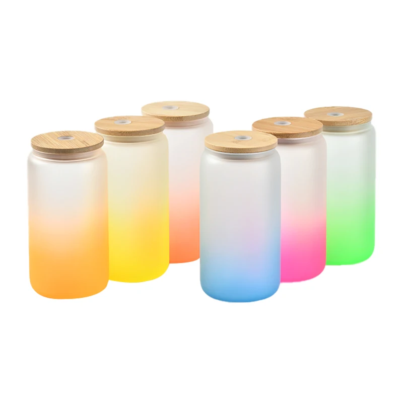 Склад в США 16oz Матовый пивная банка форме Сода с уклоном разноцветные стеклянные может слоем стекла бамбуковой крышкой и соломы