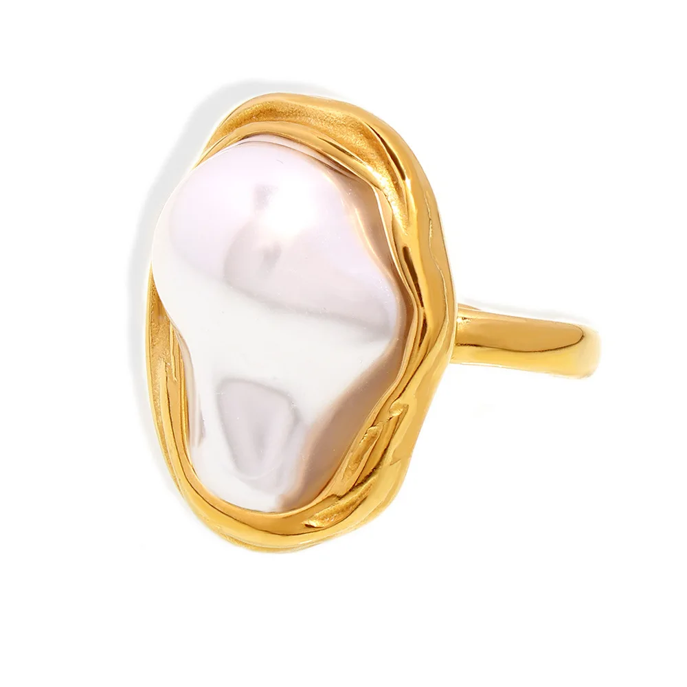 Carline fashion Alien imitation pearl high-quality Stainless Steel Women Gold Ring wholesale