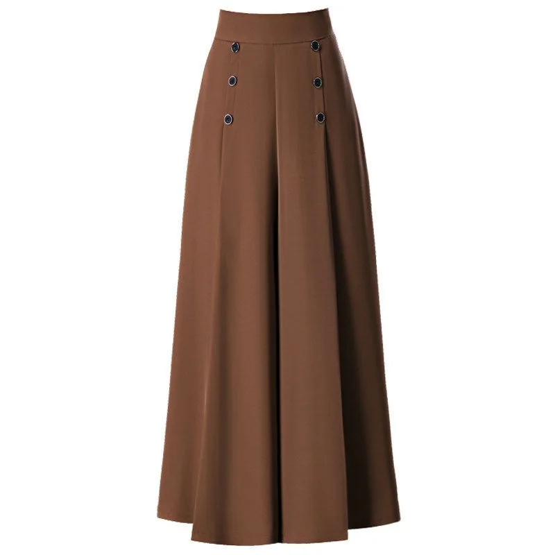 Women Vintage High Waist Drape Pants Summer Button Wide Leg Ankle-Length Trousers Office Lady Casual Baggy Pants Plus Size