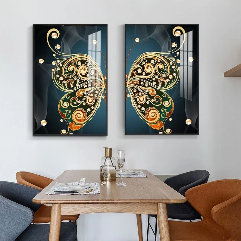 Custom High Quality 2 Panels Butterfly Animal Abstract Crystal Porcelain Oil on Canvas for Decorative Paintings Wall Arts