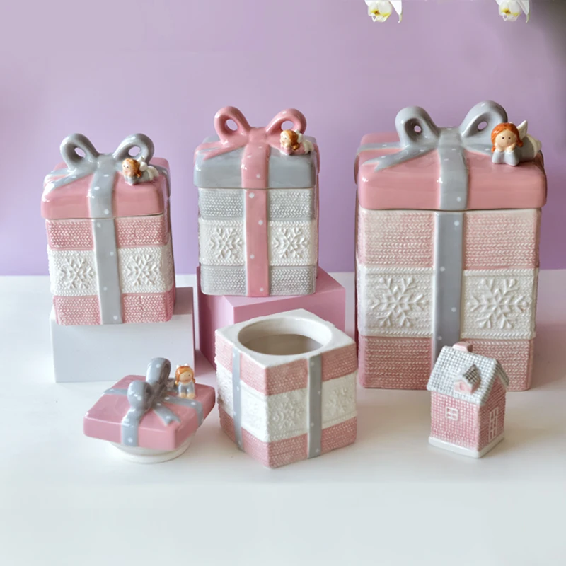 OEM various choice hand painting gift box shape wedding style ceramic jar