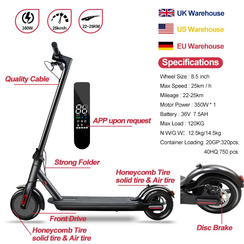 EU UK And US Warehouse Available M365 Pro E Scooter 350W Folding Electric Scooters Adults