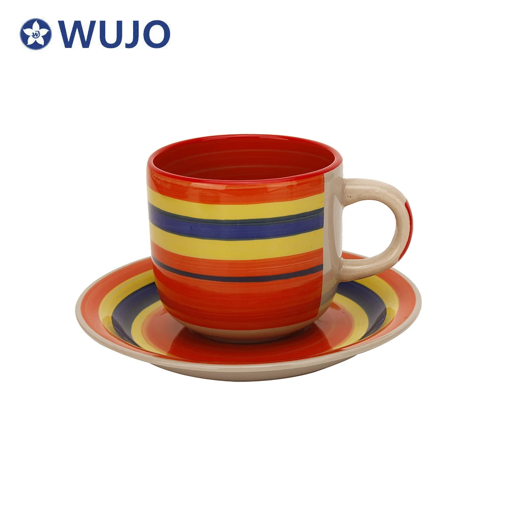 Cheap Ceramic Cup and Saucer 12pcs Hand Painted Stoneware Tea Cups & Saucers