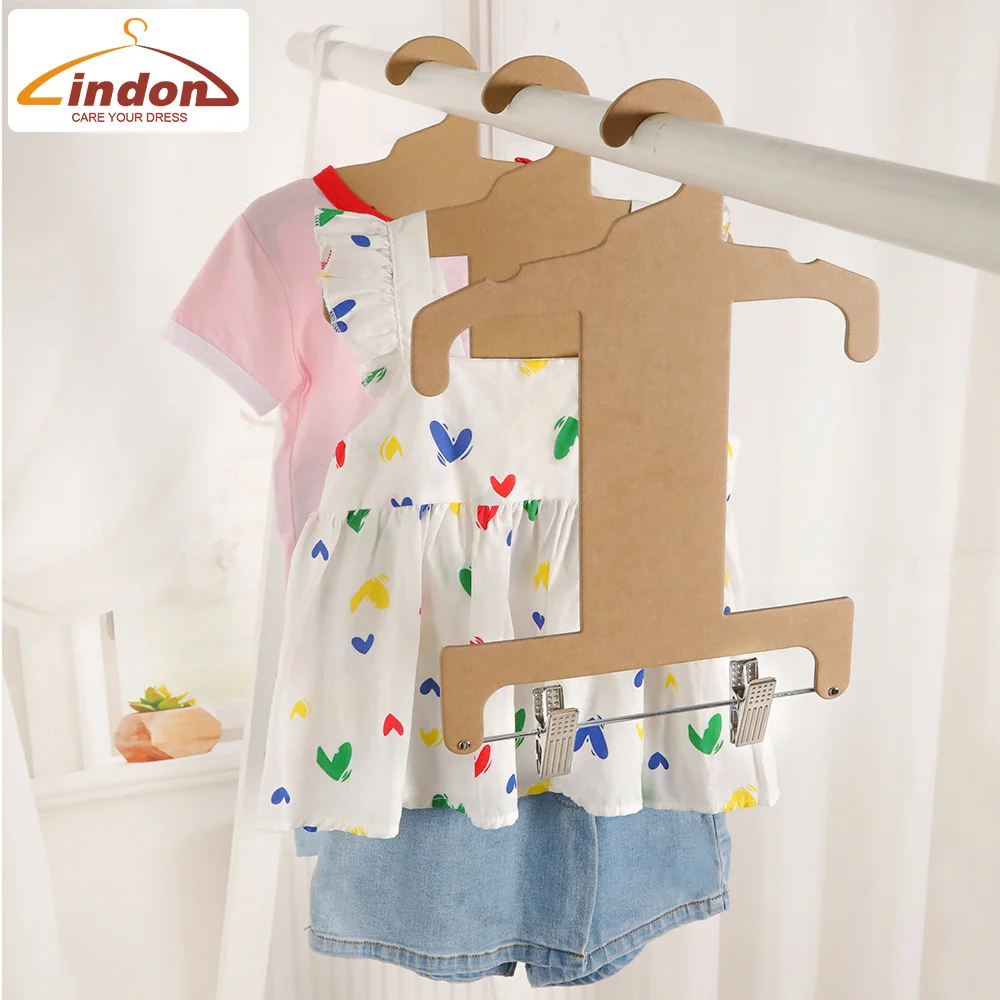 LINDON Cardboard Hangers Eco Friendly Recyclable Children Kids Clothes Hanger With Clips