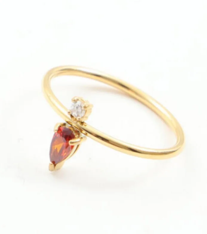 R910 High-End 18K PVD Gold Plated Stainless Steel Ring Red White Two Sorts Zirconia Tarnish-Free Trendy Jewelry Perfect Gift