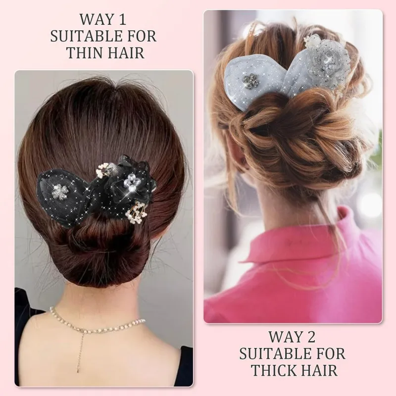 Hand Embroidered Flowers Sparkly Ball Hair Clip,Flower Hair Clip Roller for Long Thick Hair Accessories for Women Girls